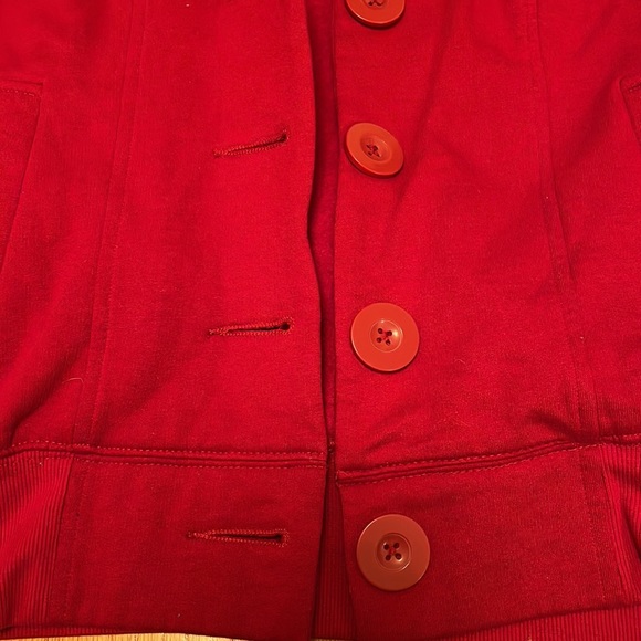 Women Red Forever21 Jacket Coat with Hood and Buttons - Great for Fall, Winter - Picture 3 of 9